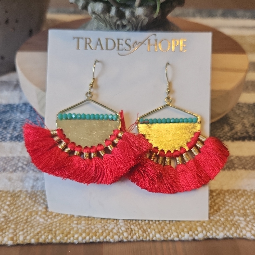 Red and Gold Fringe Earrings